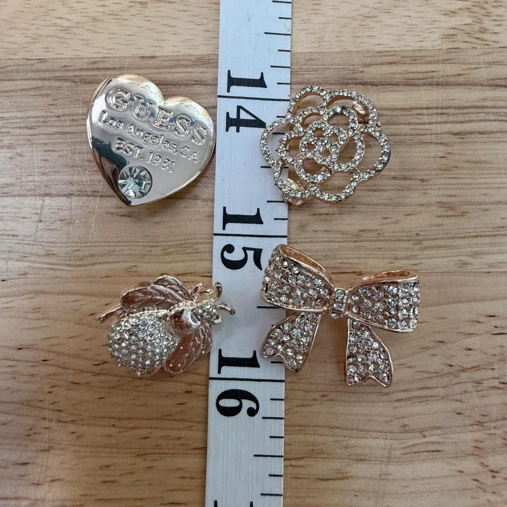Y2K Coquette Rhinestone Glam Heart Bee Bow Rose Brooch‎ Lot of 4 from Guess